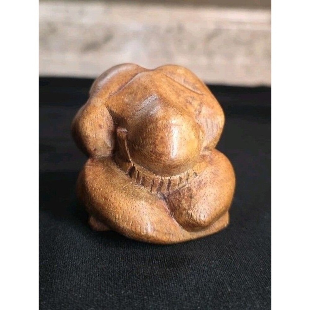 Vintage Weeping Buddha Wood Sculpture Yogi Man Figure Hand Carved